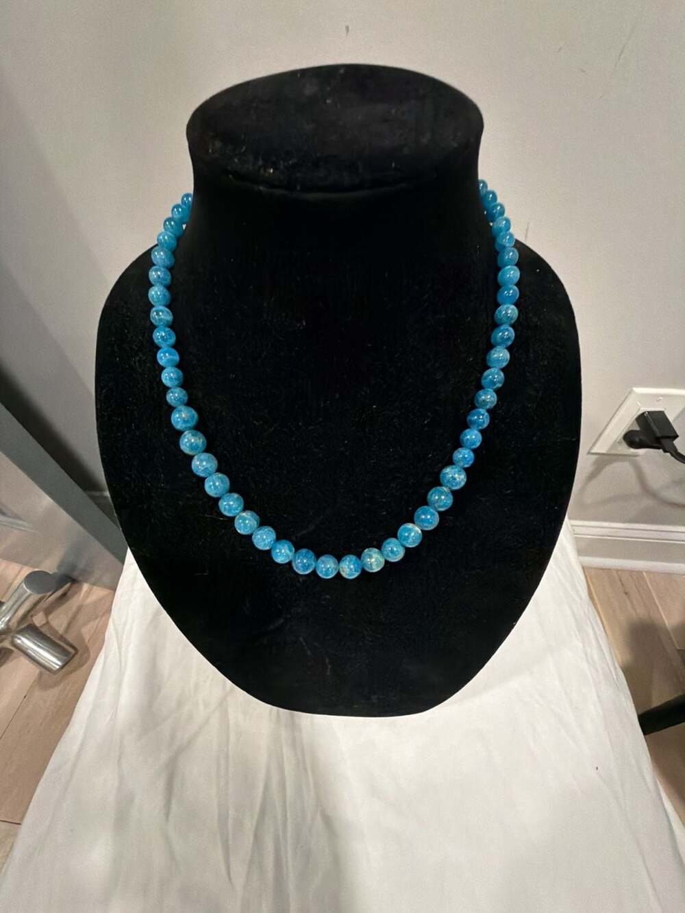 Neon Blue Apatite Gemstone Beaded Necklace with Magnetic Clasp